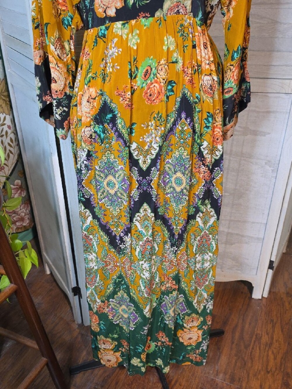 Anthropologie Printed V-Neck Maxi Dress 10 Boho Floral - Picture 5 of 6